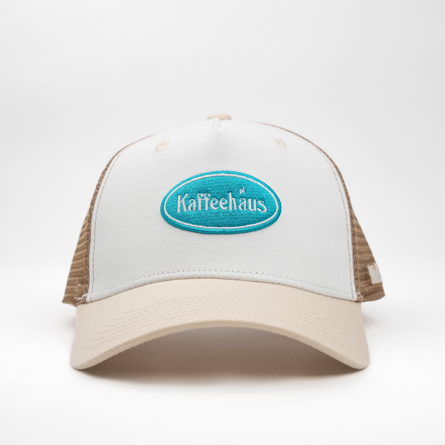 Kaffeehaus Trucker Cap, türkis, weiß, beige